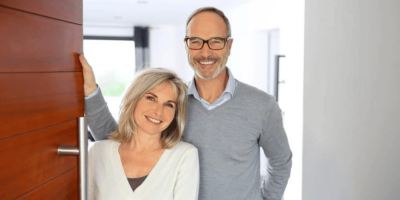 A couple smiling in their house in Little Rock